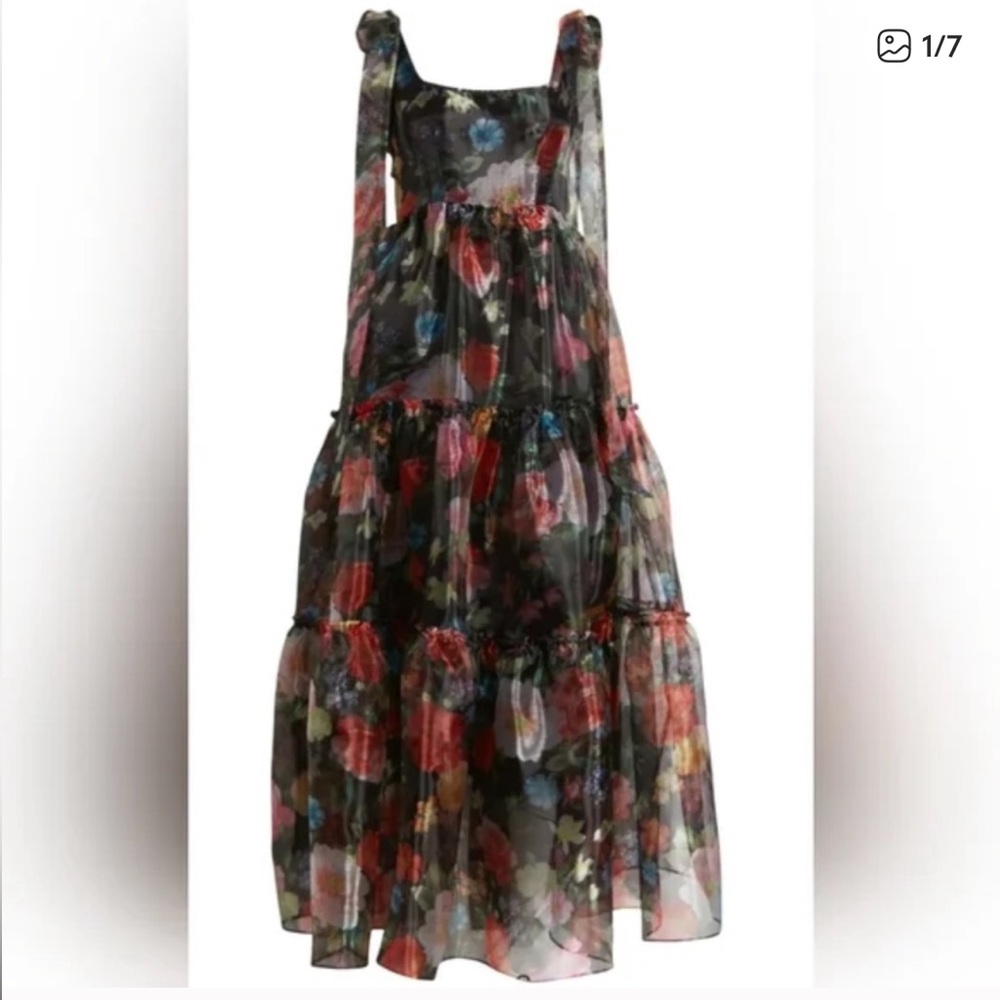Chelsea28 Black and Multicolor Floral organza Maxi Dress